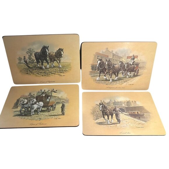 Seerey-Lester Horse Scene Placemats Tablemats Felt Backing 11 x 8" Set of 4 - Picture 1 of 11